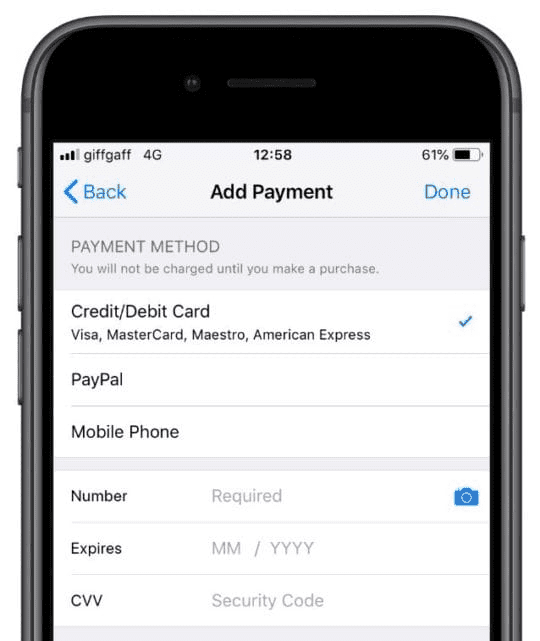 how to update payment method on iphone
