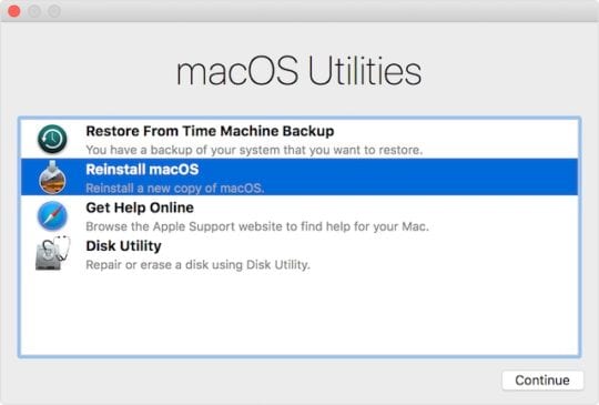 macOS Recovery Mode Utilities window