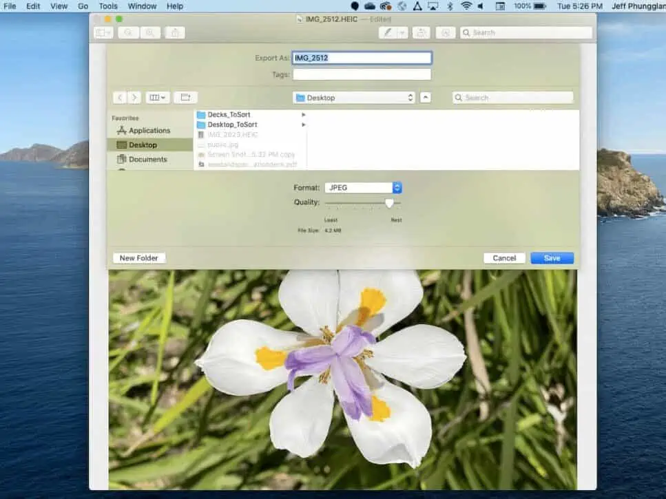 Convert HEIF to JPG with Preview ap