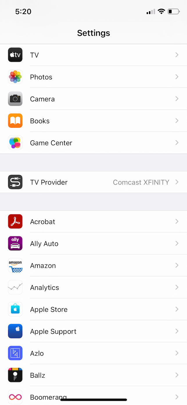 Settings app in iOS 14