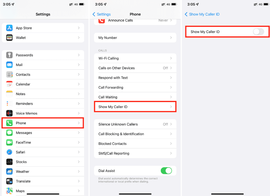 How to Hide Caller ID when Making Calls on iPhone using the Settings app
