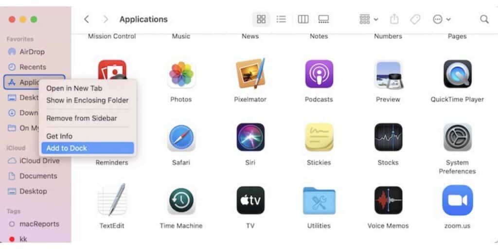 How to Add the Applications folder to the Dock