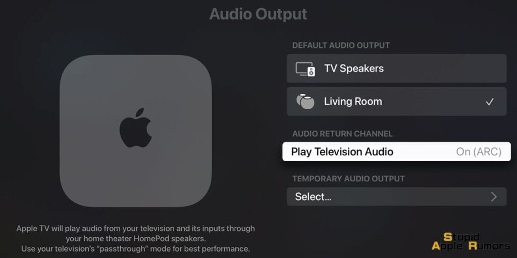 How to change audio output settings on apple tv