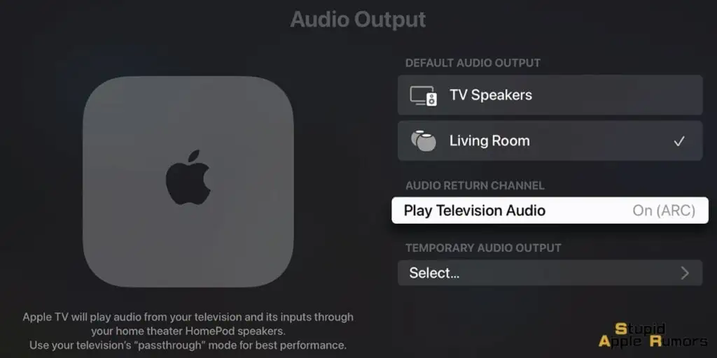 How to change audio output settings on apple tv
